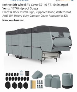 Kohree 5th Wheel RV Cover 37-40 FT, 10 Enlarged Vents, 17 Windproof Straps Front & Back Install Sign, Zippered Door, Waterproof, Anti-UV, Heavy duty C
