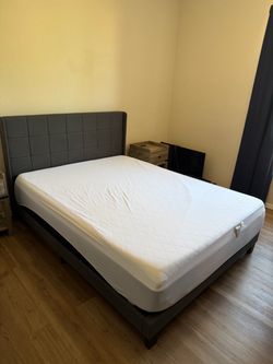 Queen bed frame and memory foam mattress set