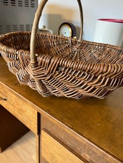 Large Vintage Wicker Gathering Basket – $35
