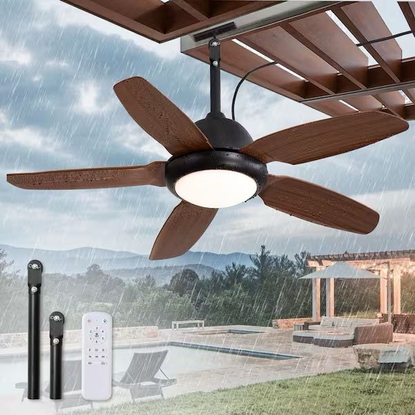 Outdoor Brown 3-Color LED 6-Speed Ceiling Fan with Light Kit and Remote Control DC Motor Wet Rated