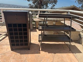 Dark Wood Wine Cabinet and Bar Cart Set