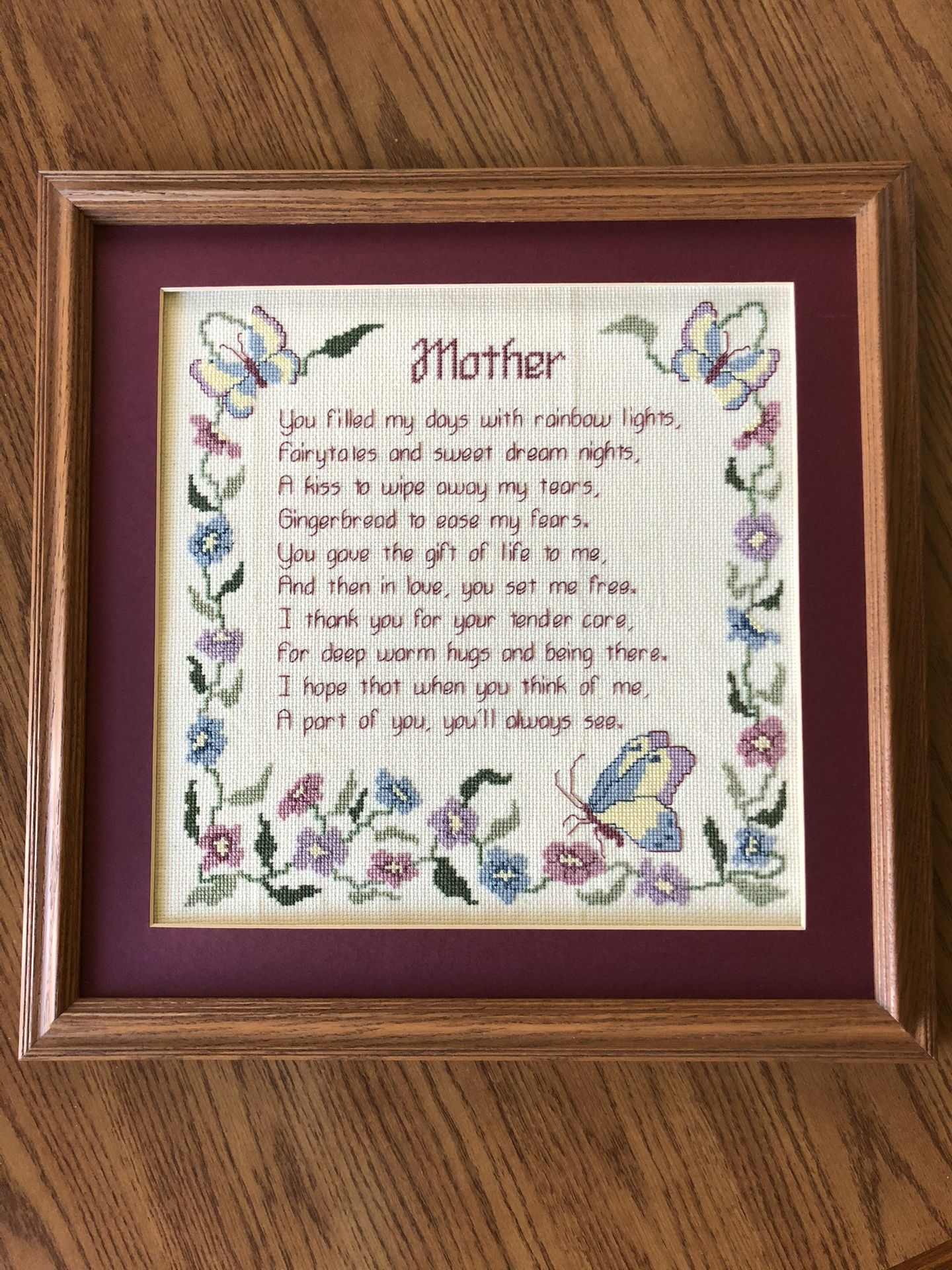 Framed Mother poem wall hanging
