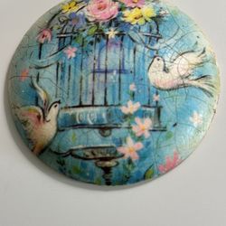 Doves Birdcage Decoupage Wall Plate 2.5”
