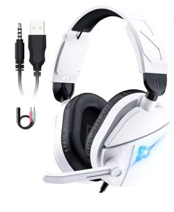 Audífonos Gamer con Micrófono con Cancelación de Ruido, Xbox One y PS5 Audífonos PS4, Sonido Estéreo de Alta Calidad, Luz LED, Almohadillas de Memoria