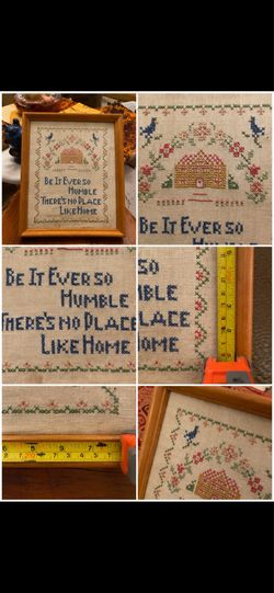 Vintage framed cross-stitch sampler