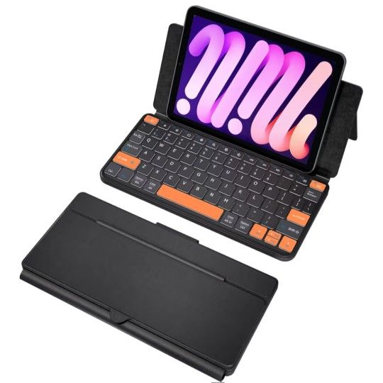 Universal Travel Keyboard Plus, New Dual Bluetooth Portable Keypad with 7-Color Backlit & Any-Angle Stand, Wireless Tablet Keyboard for iPad/Z Fold/Ga