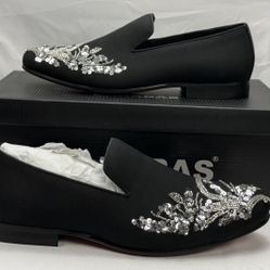Barabas Men's Black Sequin Palm Tree Dress Loafers Slip On Shoes NIB Size
