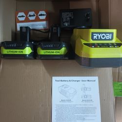 RIOBI CHARGER WITH TWO BATTERIES 