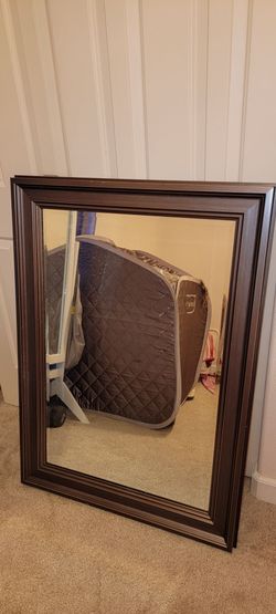 Large Gray Wood Styled Framed Wall Mirror