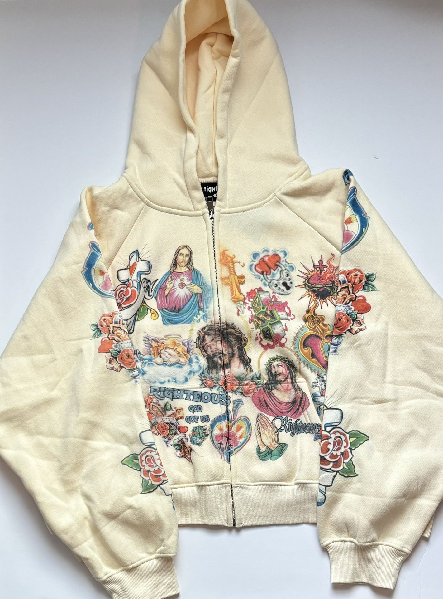 Cream We Are Righteous Hoodie (sizes S-XL