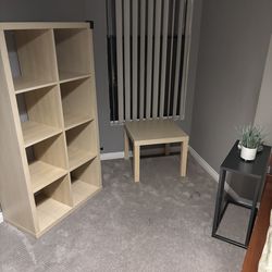 Bedroom furniture . 8 cube organizer , coffee table and bed side table