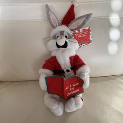 1999 WB Studio Store Bugs Bunny All I Want for Christmas Bean Bag Plush Toy