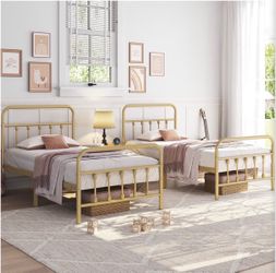 Gold Metal Twin Bed Frames Set of 2