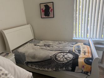 White Twin Sleigh Bed Frame