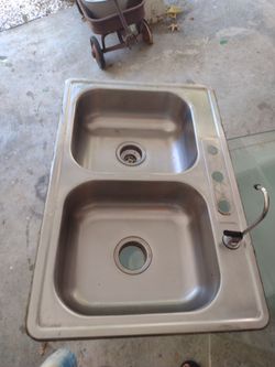 Sink double bowl, stainless, with filter fouset