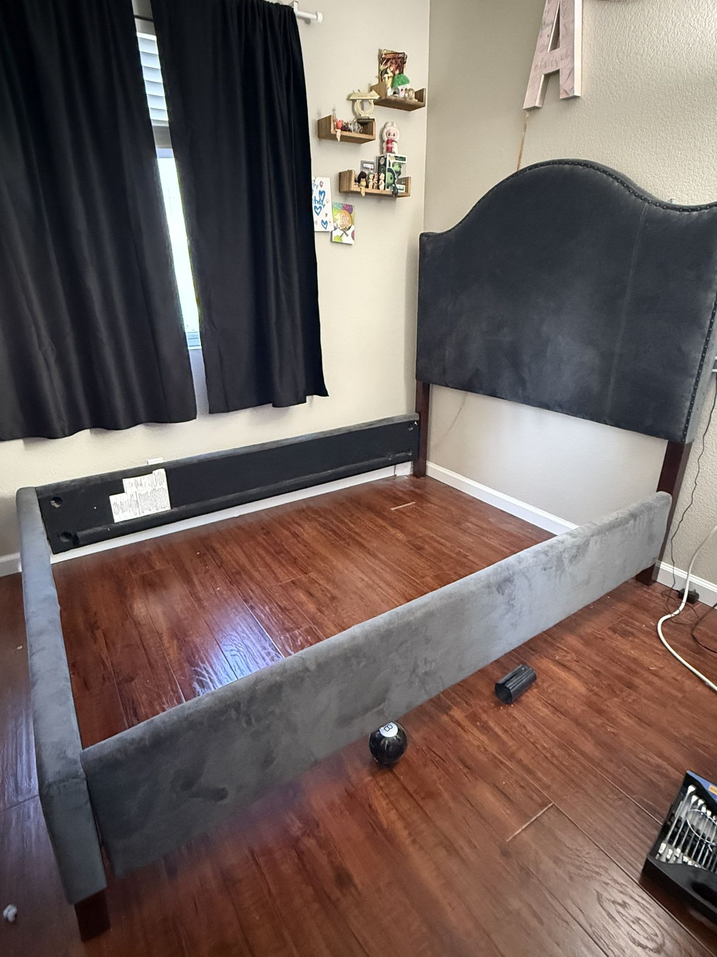 Full Size Gray Suede Bed Frame