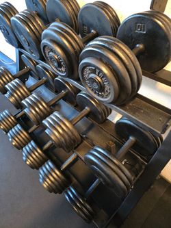 Dumbbell Set of 1160lbs Total 100lbs Pair iGX and Home Made Dumbbells