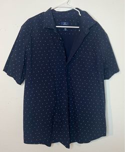 George Men's Navy Blue Geometric Button-Up Shirt Short Sleeve Classic Fit 2XL