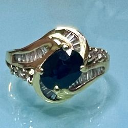🎁 Elegant 14K Yellow Gold, Sapphire Diamond Ladies Ballerina Cocktail Ring