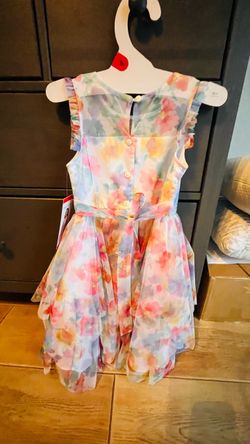 Girls Floral Chiffon Dress with Ruffle Sleeves