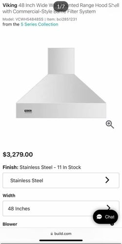 Viking 48 Inch Wide Wall Mounted Range Hood Shell with Commercial-Style Baffle Filter System