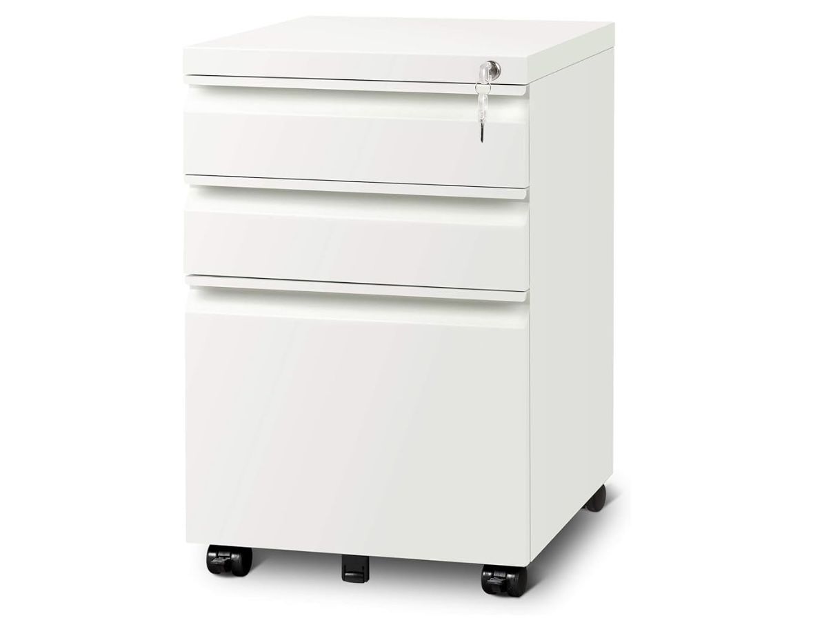 3 Drawer Mobile File Cabinet with Lock, Under Desk Metal Filing Cabinet for Home Office/Legal/Letter
