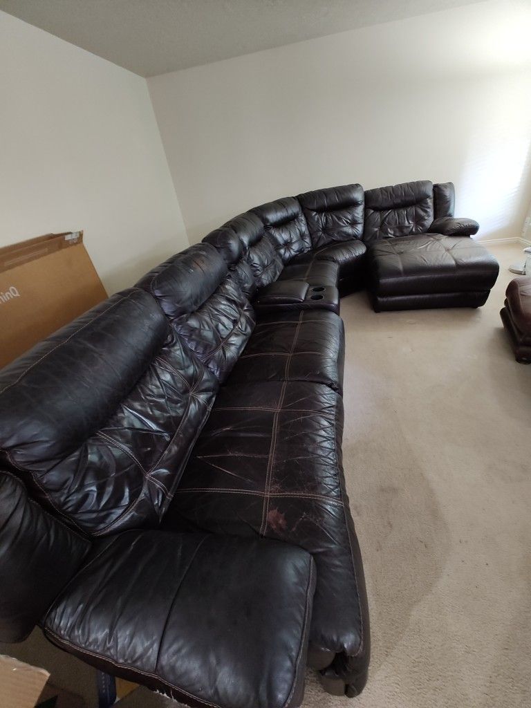 Used Black Leather Theater Wrap Around Couch