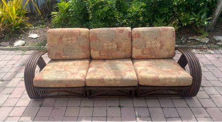 MidCentury Pretzel Rattan 3-Piece Sofa