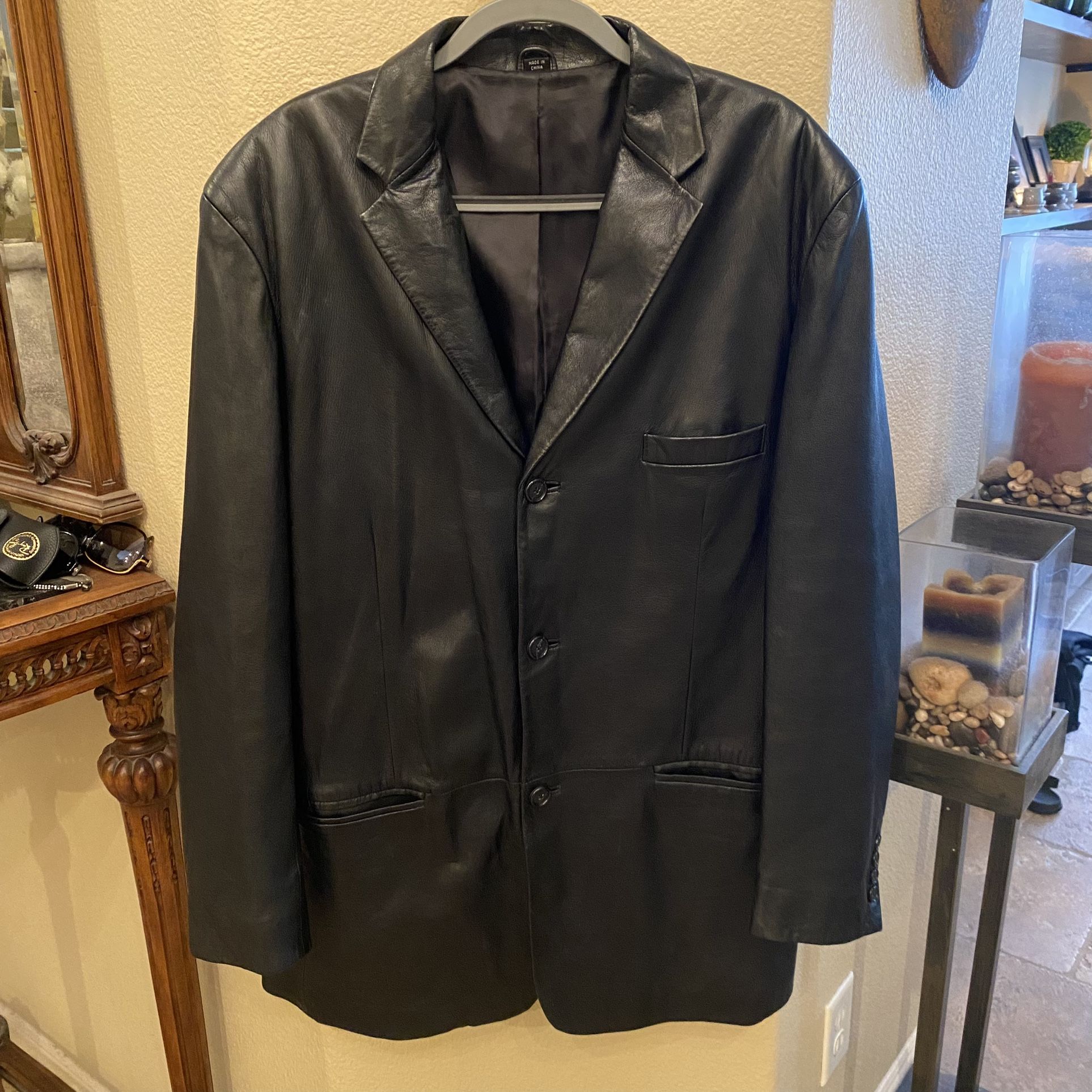 ALFANI Men Black Positano Macy’s Soft Leather Blazer Jacket Size L44