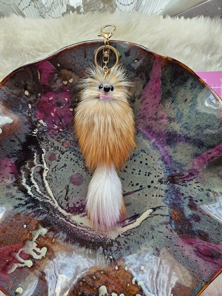 11.5" L Red Real Fur Cute Animal Keychain