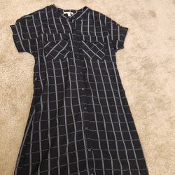 Monteau Los Angeles Windowpane Checkered Dress Womens Sz S Black Button Front PAM