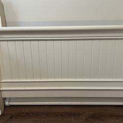 Full Size Sleigh Bed Frame Only Cream Shiplap As-Is