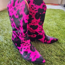 Dingo Hot Pink N Blk Cowprint Cowboy Boots
