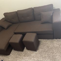 Sectional Sofa With Pull Out Bed And Ottomans 