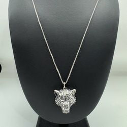 925 sterling silver necklace 24” chain with Tiger pendant/ charm