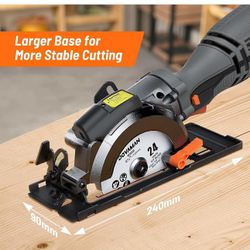 Circular Saw, 5.8A 4-1/2"  w/Laser, Metal Auxiliary Handle, 6 Blades (4½", 4¾"), Cutting Depth 1-11/16" (90°), 1-3/8" (45°), Ideal for Wood, A-2