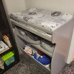 Delta Children 2-in-1 Changing Table and Storage Unit with Changing Pad, Grey