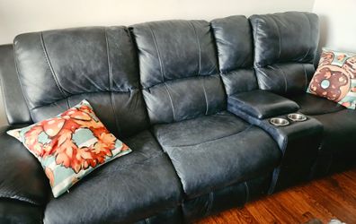 Blue Reclining Leather Sectional