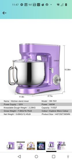 COOKLEE Stand Mixer, 9.5 Qt. 10-Speed Electric Kitchen Mixer with  Dishwasher-Safe Dough Hooks, Flat Beaters, Wire Whip & Pouring Shield  Attachments