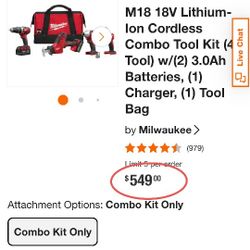 Brand NEW Milwaukee M18 4-Tool Set