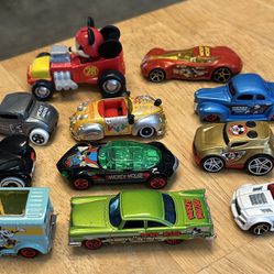 Disney Mixed Lot Of 11 Mickey Mouse Cars Mattel Hot Wheels 