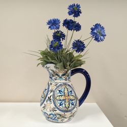 J. Godinger & Co. Hand-Painted Mediterranean Style Ceramic Pitcher Vase