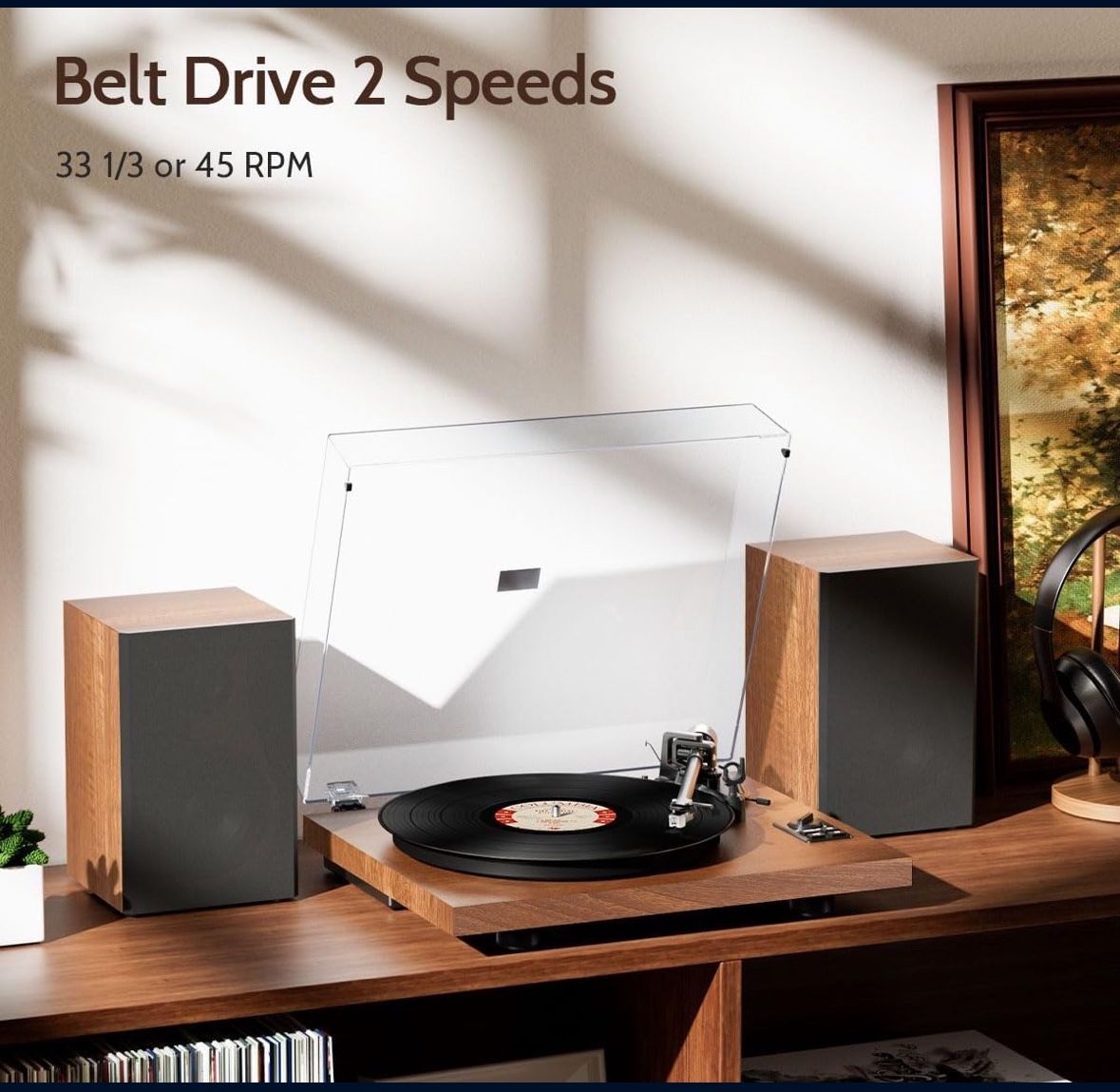 1 by ONE Bluetooth Turntable HiFi System with 36 Watt Bookshelf Speakers, Bluetooth