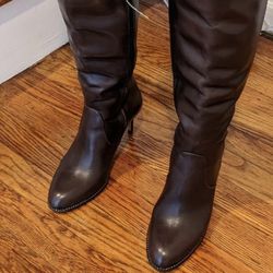 COACH Brown Semi Matt Calf Leather Knee High “Remi” Boots - Size 6, New Without Tags $150