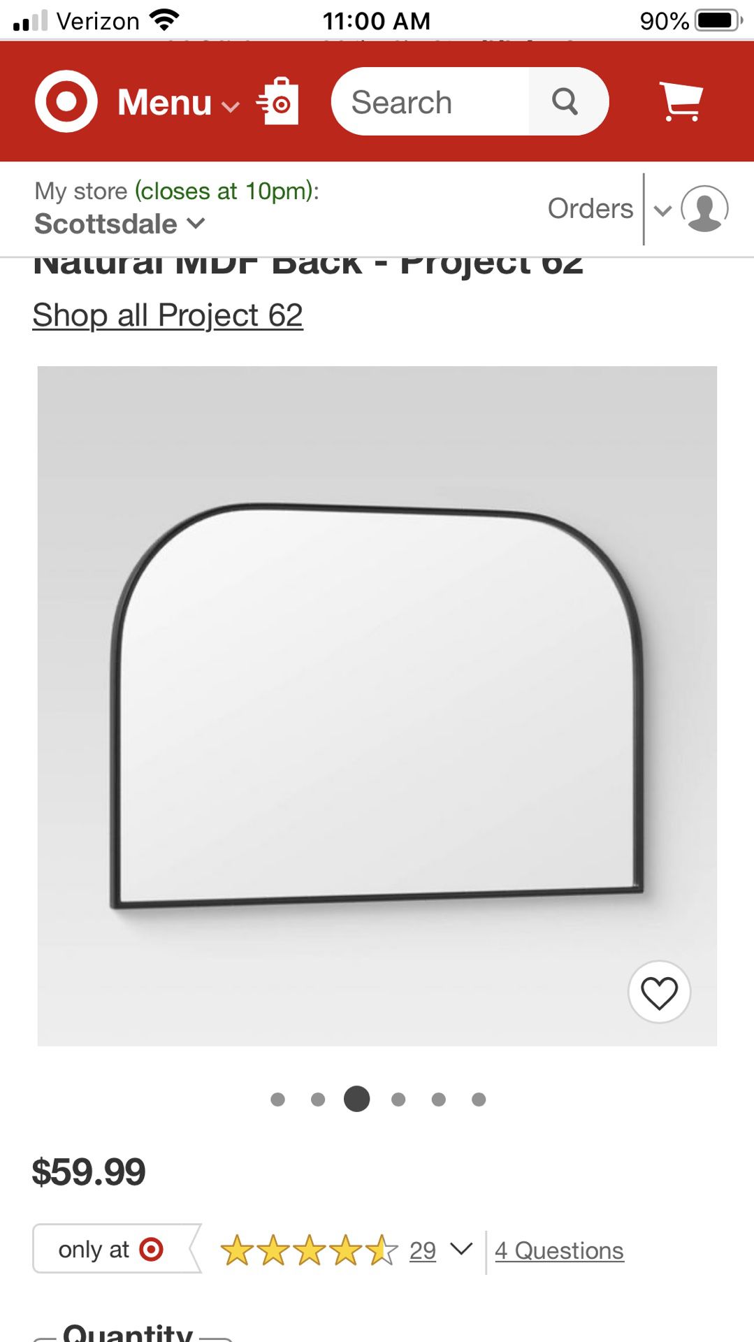 24”x36” black wall mirror