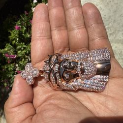 23 Inch Rope With 3inch Rose Gold Moissanite Jesus Piece  