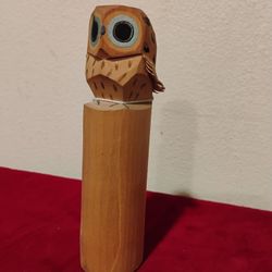 Vintage Japanese Folk Art Wood Owl Sculpture