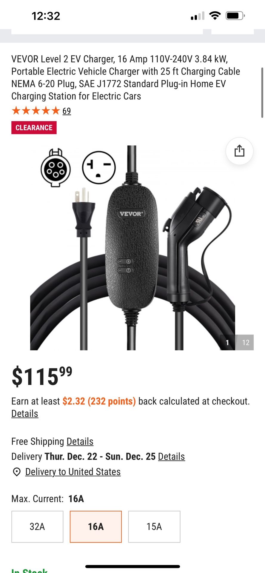 Vevor Portable Electric Car Charger