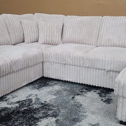 Beige Corduroy U-Shape Sectional Storage Chaise Pull Out Bed Ottoman