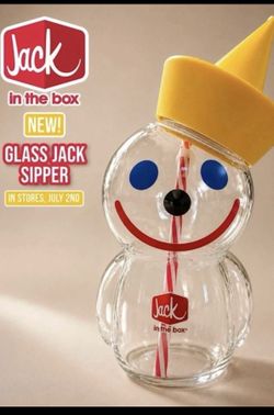 Jack In The Box Glass Sipper Limited Edition Cup w/Straw In Hand New